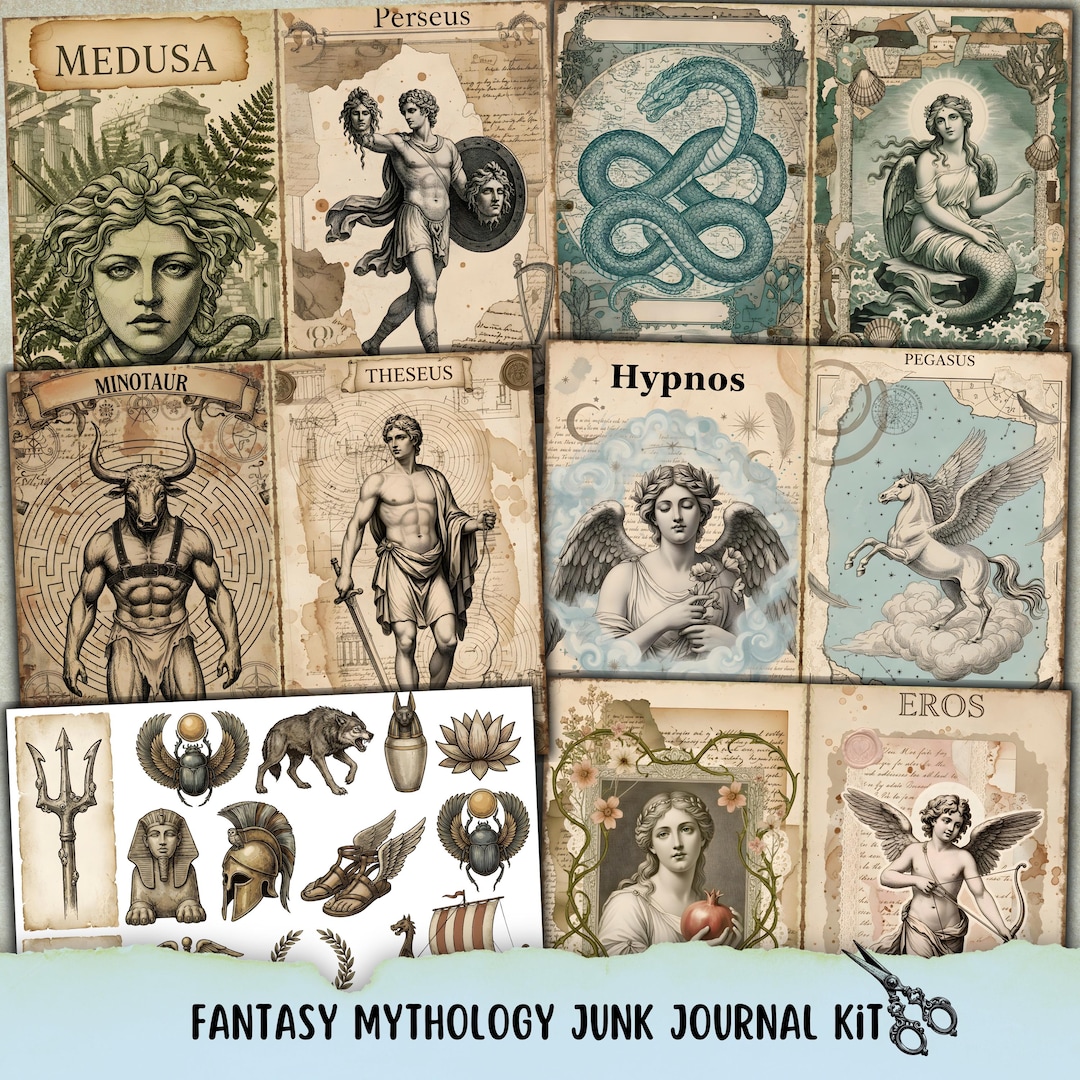 Fantasy Mythology Junk Journal Kit, Grimoire Page, Horror Vintage ...