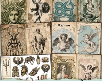 Fantasy Junk Journal kit, Grimoire Page, Digital Mythology Scrapbook Kit, Printable  Magical Creatures