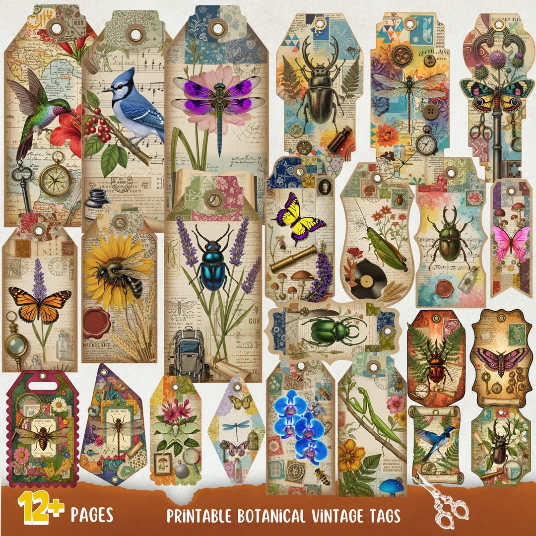 Printable Botanical Vintage Tags, Ephemera, Junk Journal Supplies ...