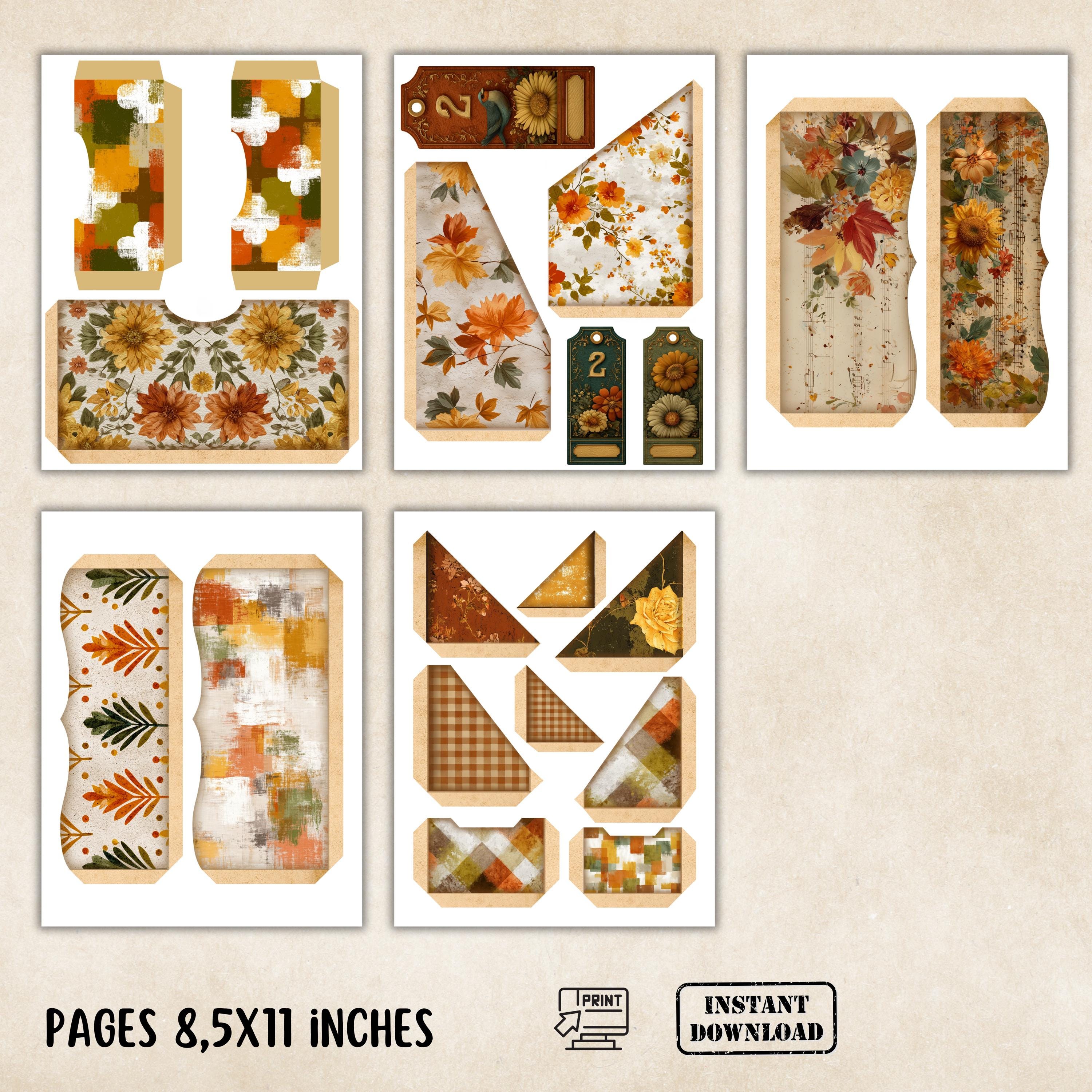 Fall Junk Journal Folio Kit, Printable Vintage Ephemera, Autumn Junk ...