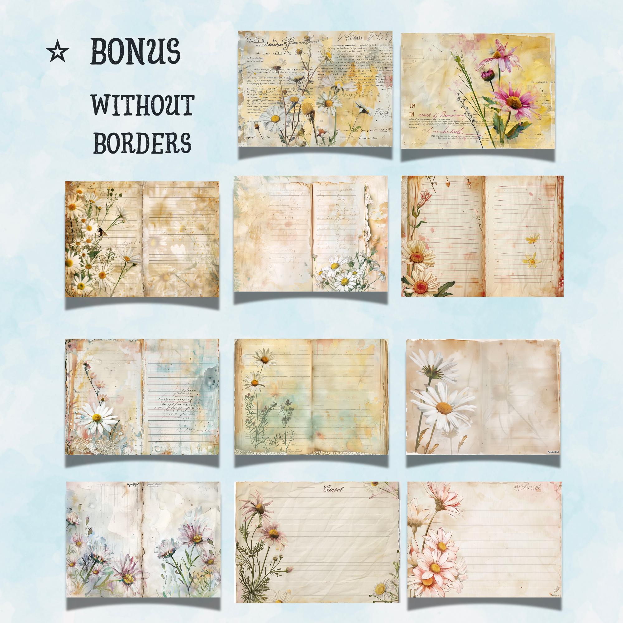 White Daisy Junk Journal Pages , Daisy Ephemera, Junk Journal Printable ...