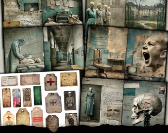 Spooky Halloween Junk Journal Kit: Vintage Asylum Ephemera (Printable Download
