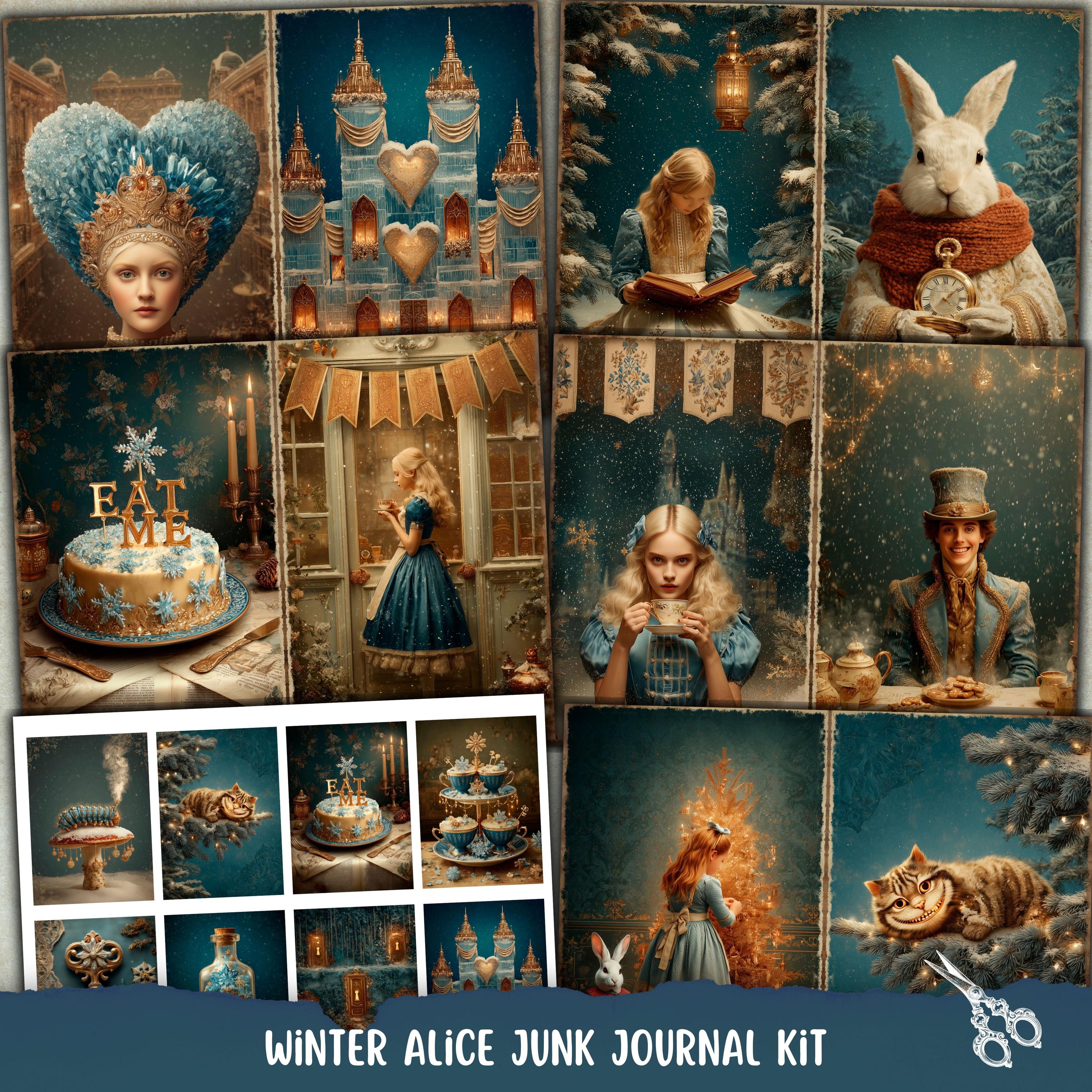 Winter Alice Junk Journal Kit, Printable Alice's Adventure Inspired ...