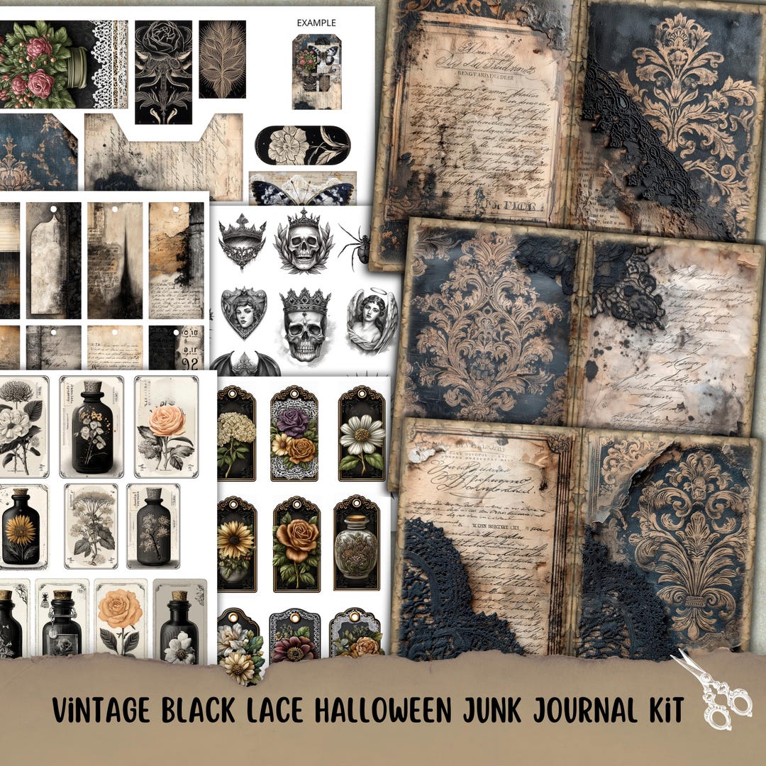 Dark Vintage Junk Journal Pages, Printable Grunge Junk Journal Kit ...
