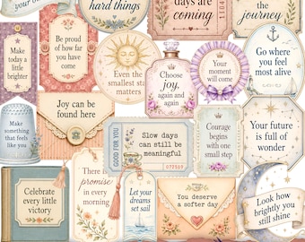 Word Labels Printable, Scrapbooking Journal Embellishments, Ephemera for Junk Journal