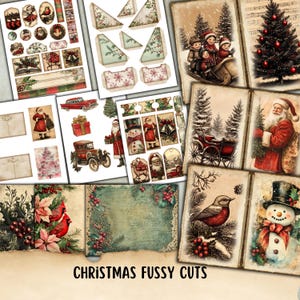 Christmas Fussy Cuts, Junk Journal Folio Kit, printable paper for junk journal, scrapbook, collage sheets, Clipart, Christmas Tags Ephemera
