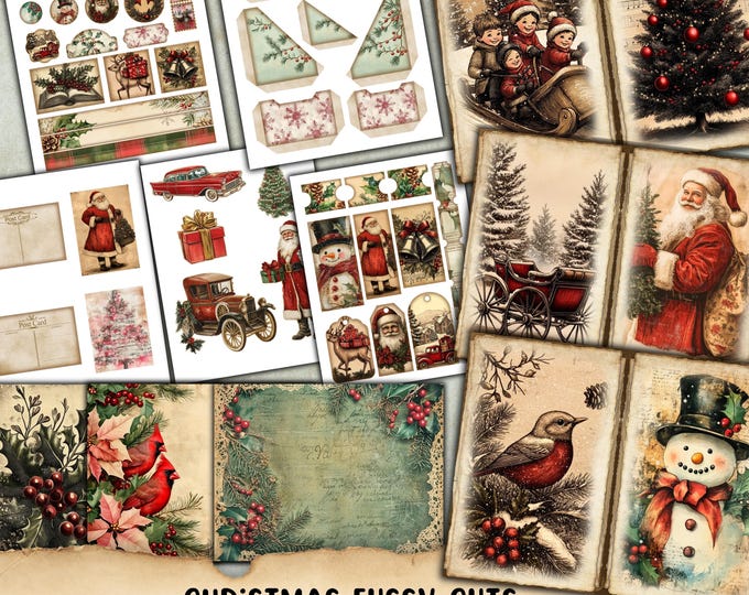 Christmas Fussy Cuts, Junk Journal Folio Kit, Printable Paper for Junk ...