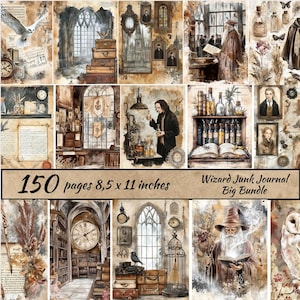 Wizard Junk Journal Big Bundle, Magic School Junk Journal, Wizard Digital Collage Sheet, Magic Junk Journal, Wizard and Book Junk Journal
