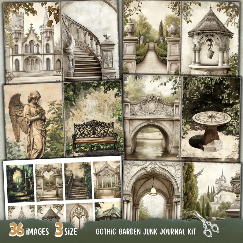 Gothic Garden Junk Journal Kit, Digital Scrapbook Pages, Printable ...