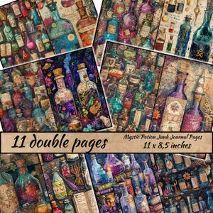Mystic Potion Junk Journal Pages, Witch Apothecary Digital Scrapbook Paper Kit, Magic Spell Book, Potion Bottle Ephemera, Alchemy Printable