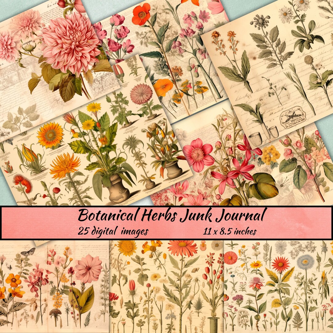 Botanical Herbs Junk Journal Pages, Vintage Plant Ephemera Herbal ...