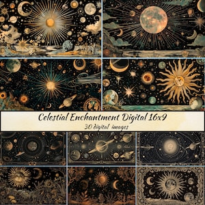 Enchanted Universe 16x9 digitale achtergrond Samsung Frame TV Art Youtube Overlay Desktop Wallpaper Fantasy Clipart Magische hemelse achtergrond