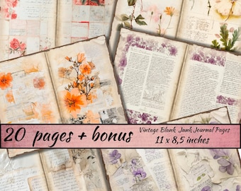 Vintage Blank  Junk Journal Pages, Printable Kit, ledger paper journal background, Double Pages Ephemera, Scripture scrapbook, collage sheet