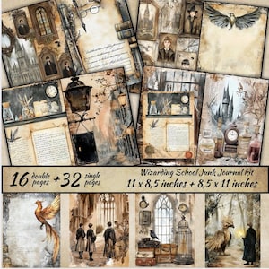 Wizarding School Junk Journal kit, Magic School Journal Big Bundle, Wizard Collage Sheet, Wizards and Books Junk Journal, Digital Ephemera