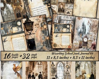 Zauberer Schule Junk Journal Kit, Magic School Journal Big Bundle, Zauberer Collage Sheet, Zauberer und Bücher Junk Journal, Digitale Ephemera