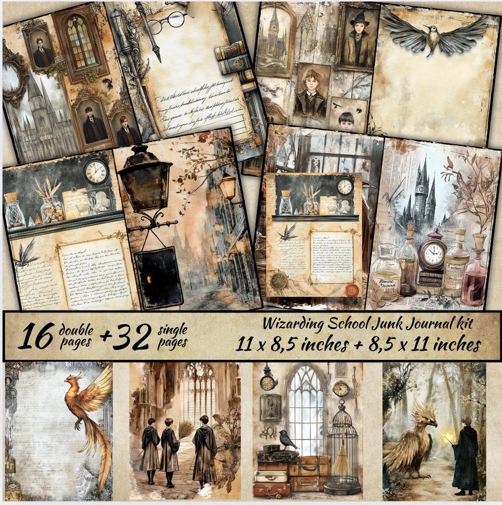 Zauberer Schule Junk Journal Kit, Magic School Journal Big Bundle, Zauberer Collage Sheet, Zauberer und Bücher Junk Journal, Digitale Ephemera