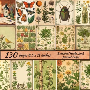 Feuilles de journal indésirable herbes botaniques, apothicaire botanique, kit de papier de scrapbooking numérique feuille de collage imprimable à base de plantes vintage plante imprimable