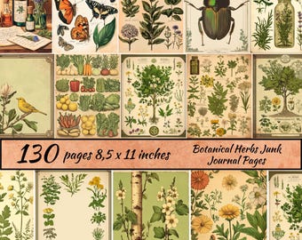 Botanical Herbs Junk Journal Pages, Apothecary Botanical, Digital Scrapbook Paper Kit Herbal Printable Collage Sheet Vintage Plant Printable