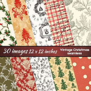 Papel digital navideño vintage sin costuras, alegre diseño navideño, patrón navideño, papel de regalo navideño, álbum de recortes de damasco, kit de diario basura