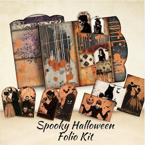 Kit folio Halloween Junk Journal, journal indésirable d'Halloween, journal indésirable d'automne, journal indésirable effrayant, éphémères Halloween vintage, saison effrayante