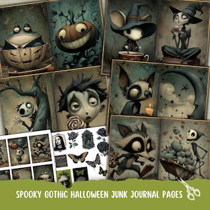 Spooky Gothic Halloween Junk Journal Pages, Horror Fright Junk Journal Kit,Creepy Scrapbook,Retro Halloween Ephemera,Whimsical Halloween ATC