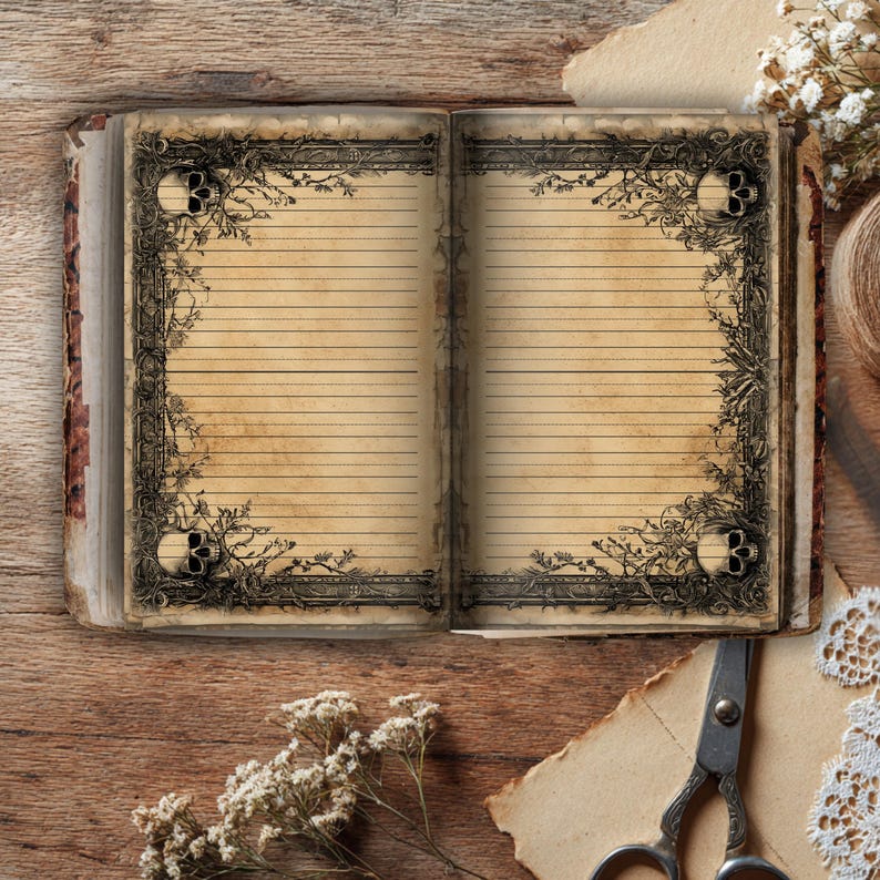 Grimoire Junk Journal Kit, Printable Vintage Ephemera, Black Grunge ...