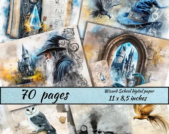 Wizard School digital paper, School of Magic Junk Journal Pages Printable, Magic Junk Journal kit, Wizarding School Ephemera Collage Sheet