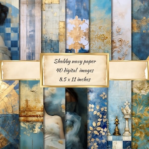 Blue Vintage Junk Journal Pages: Shabby Chic Ephemera (Digital Download 8.5x11in JPGs)