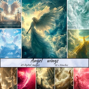 Angel Wings Fondo digital, telones de fondo digitales alas de ángel, puerta del cielo, fondo del cielo, alas de hadas imprimibles, diario basura de hadas