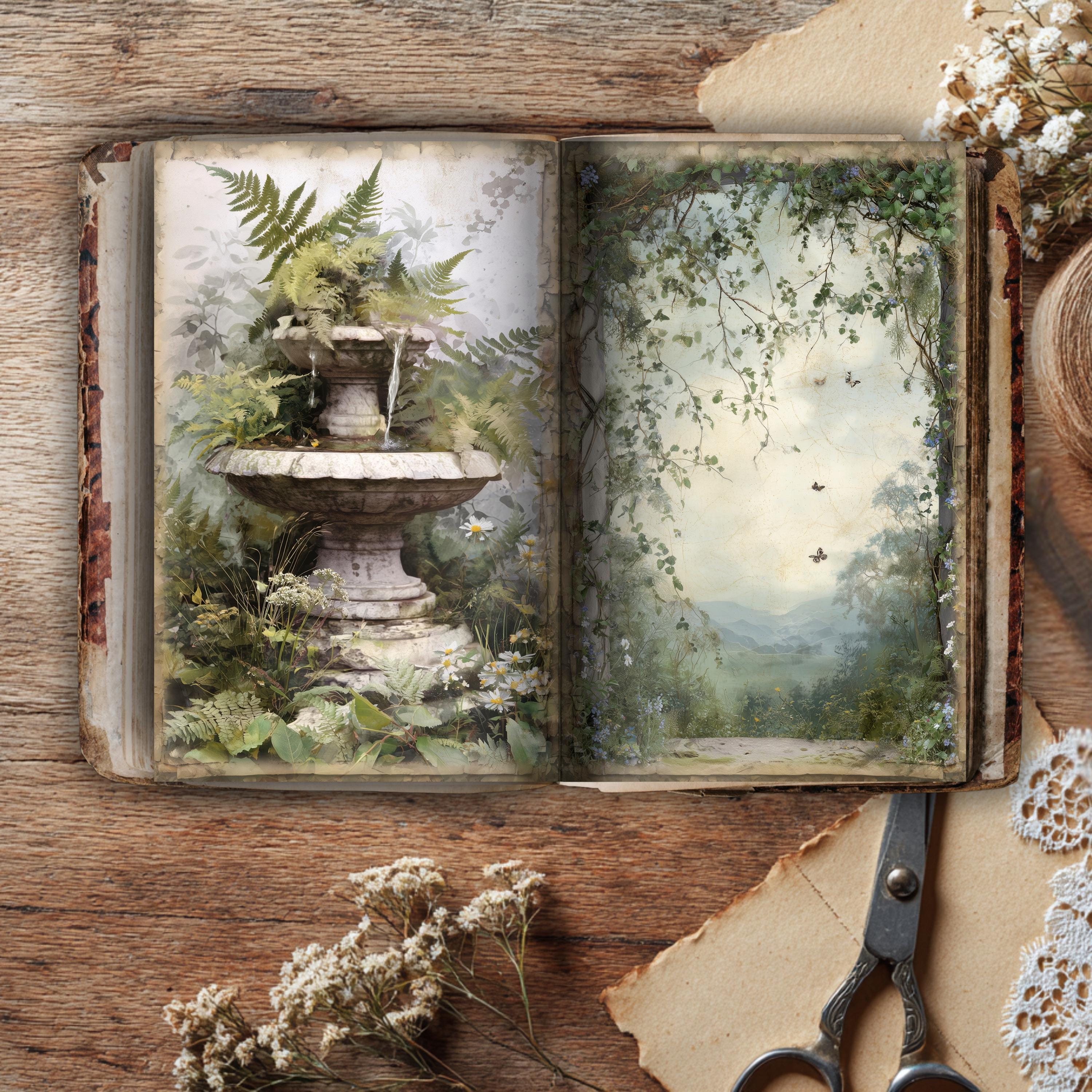 Vintage Botanical Junk Journal Pages, Enchanted Forest Scrapbooking ...