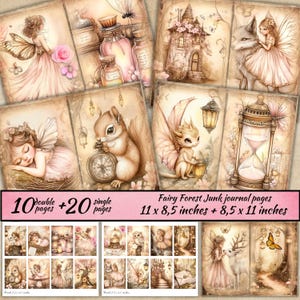 Pages de journal indésirable de la forêt des fées, papier imprimable enchanté, scrapbooking, fée magique des prés, kit de journal indésirable, feuille de collage féerique fantastique