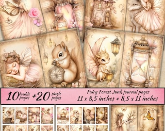 Fairy Forest Junk journal pages, Enchanted printable paper, scrapbook, Magical Meadow Fairy, Junk Journal kit, Faerie Fantasy Collage Sheet