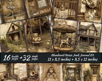 Abandoned House Junk Journal Kit, Dark Fantasy Scrapbook Page, Gothic Journal Page, Faded Petal Ruin digital, Aged distressed Ephemera paper