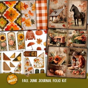 Fall Junk Journal folio Kit, Printable vintage ephemera, Autumn Junk Journal Kit, Collage Sheet, Fall fussy cut, Embellishment, Scrapbooking