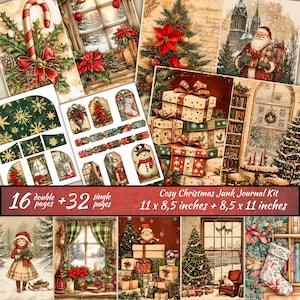 Kit de diario navideño acogedor, diario navideño, álbum de recortes navideño, etiquetas navideñas, material efímero, carpeta imprimible, carpeta con muchos elementos, kit de carpeta