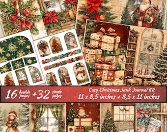 Cosy Christmas Junk Journal Kit, Christmas Journal, Christmas Scrapbook, Christmas Tags, Ephemera, Printable Folio, Loaded Folder, Folio Kit