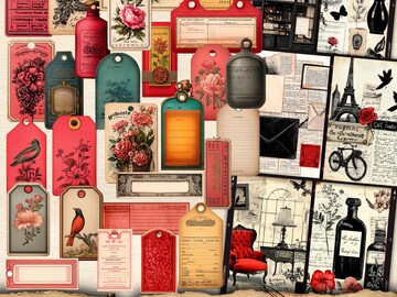 Old labels, tags and ephemera for folio Kit, Vintage fussy cut, Junk Journal Kit, Printable Industrial Grunge Paper, digital collage sheet