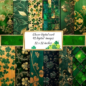Papel digital para impressão do Dia de São Patrício, trevo decoupage, página de trevo de quatro folhas, diário de lixo, trevo irlandês, scrapbooking, criação de cartões