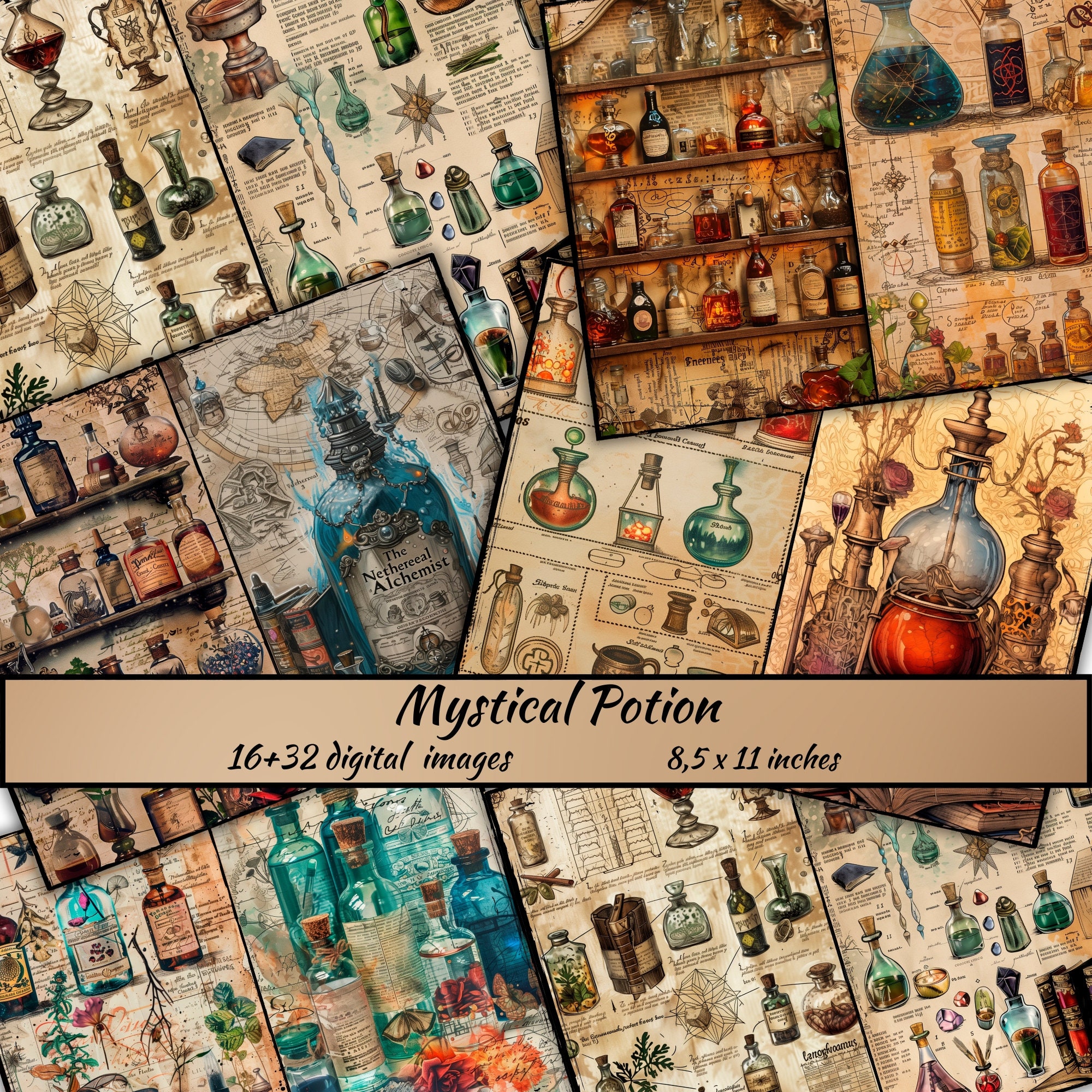 Mystic Potion Digital Junk Journal, Vintage Ephemera, Witchcraft Books ...