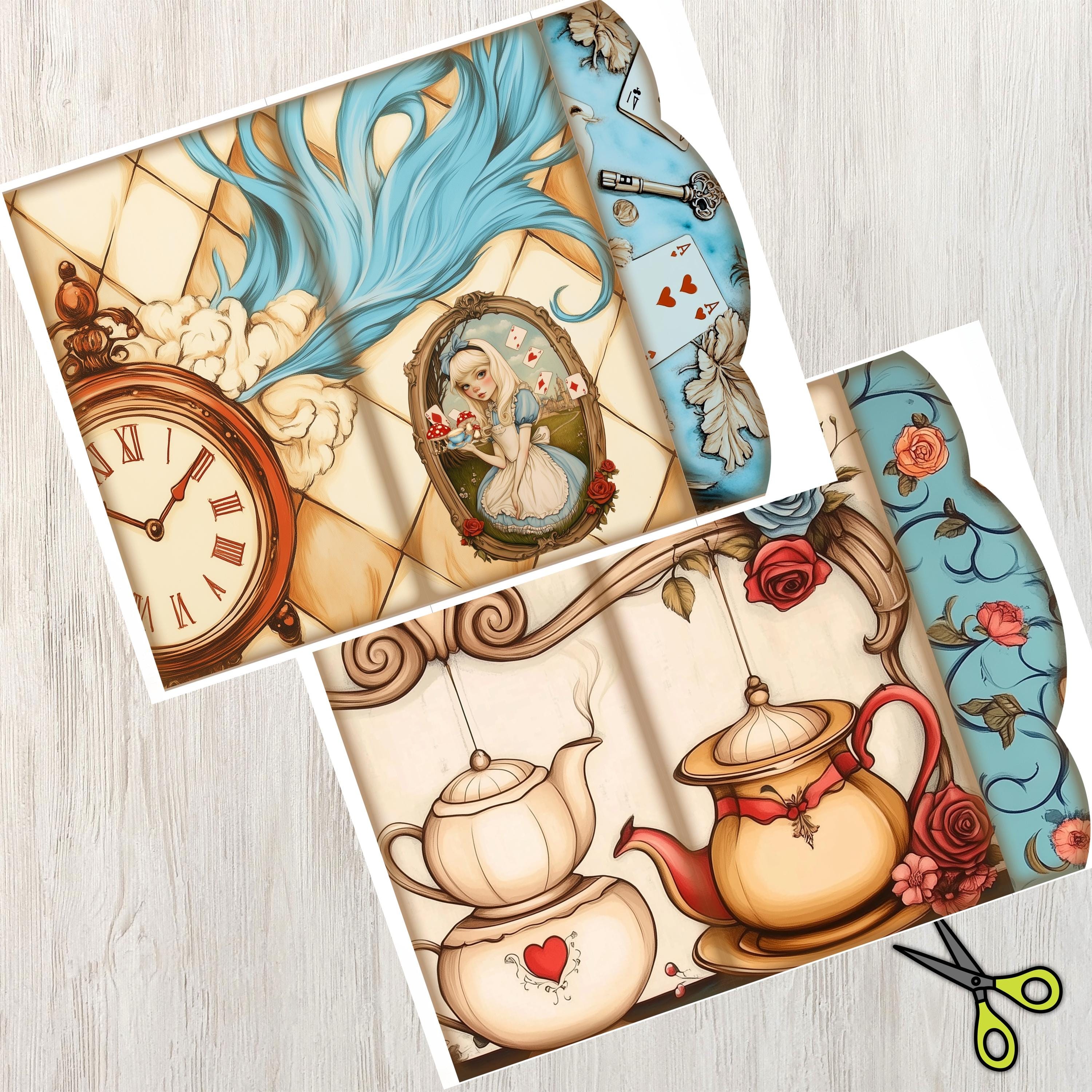 Alice in Wonderland Junk Journal Folio Kit, Tags and Ephemera, Paper ...