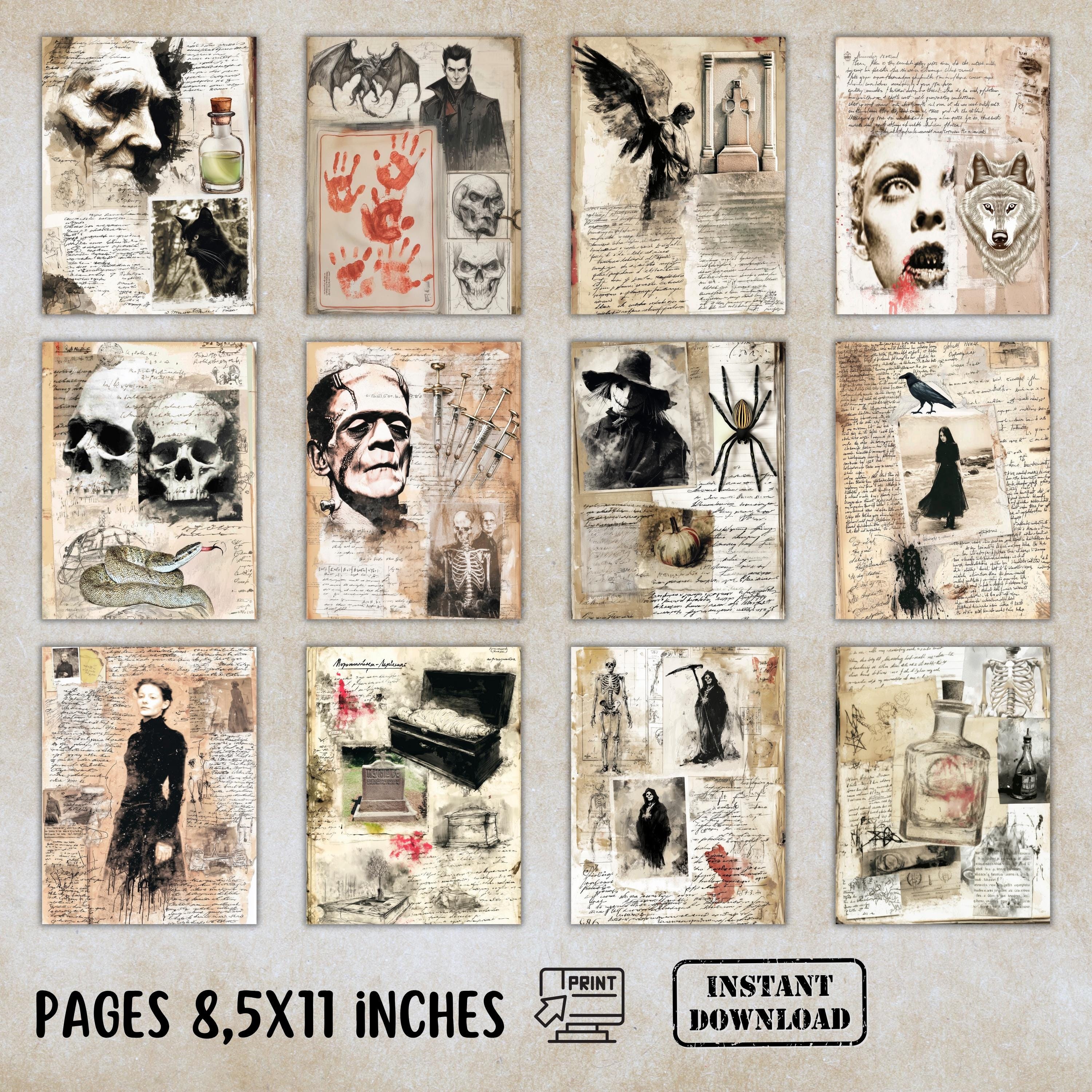 Monster Ephemera Junk Journal Kit, Grimoire Page, Horror Junk Journal ...
