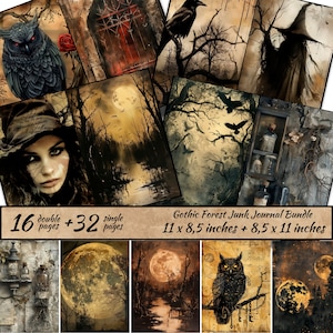 Gothic Forest Junk Journal Bundle, Dark Fantasy Journal, Creepy Forest, Book of shadows Digital Paper, Witchy scrapbook , Magical Spell art