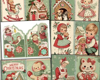 Strony dziennika z piernikami świątecznymi, tagi, kieszeń, vintage zima, klasyczne świąteczne drobiazgi, scrapbooking, arkusz kolażu