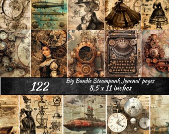 Page de journal indésirable Steampunk, kit de scrapbooking mécanique, éphémères grunge industriel vintage, embellissements imprimables, éphémères Steampunk