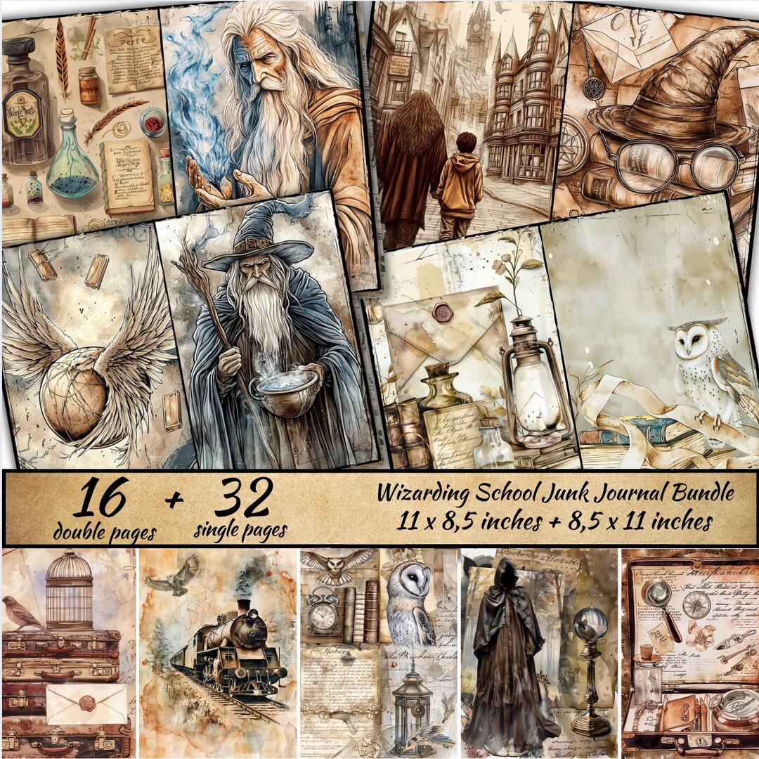 Magic School Junk Journal Bundle, School of Wizards Collage Sheets ...