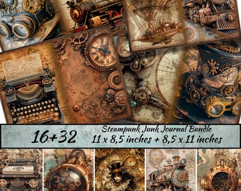 Steampunk Junk Journal Bundle, Mechanical Scrapbook Kit, Vintage Ephemera, Grunge art, Victorian Steampunk, Industrial Grunge Gothic Collage