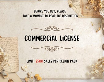Commercial License - Up to 2500 Sales for One Design Pack - No credit - digital download, printable paper