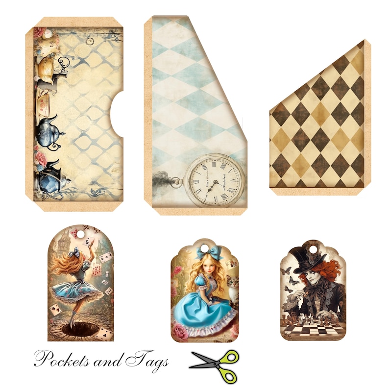 Sitting Rabbit Template Alice in Wonderland Folio Kit, Tags and Ephemera, Printable Folio ...