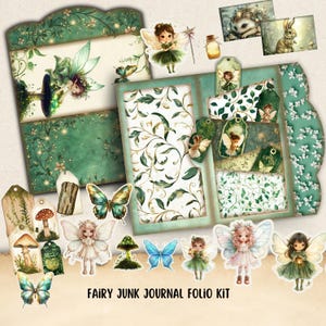 Fairy Junk Journal Folio kit, Fairy Fussy Cut Clipart, Loaded Pocket Tag Ephemera, Scrapbook Supplies, Meadow Fairy Printable, Paper Craft