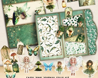 Fairy Junk Journal Folio kit, Fairy Fussy Cut Clipart, Loaded Pocket Tag Ephemera, Scrapbook Supplies, Meadow Fairy Printable, Paper Craft